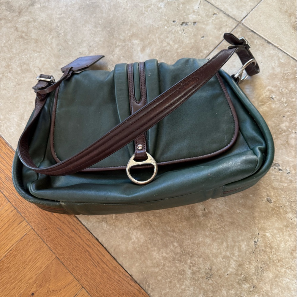 LAUREN RALPH LAUREN vintage olive, green and brown, leather handbag preowned - Picture 14 of 14